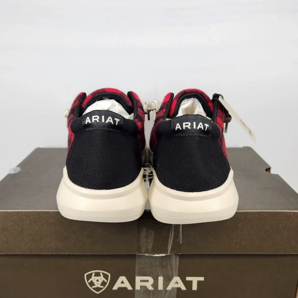Ariat Hilo Shoes Mens Size 11 Red Buffalo Check Flannel Slip On Moc Toe Sneaker